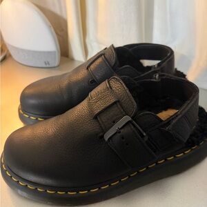 Dr. Martens Black Mules with Buckle